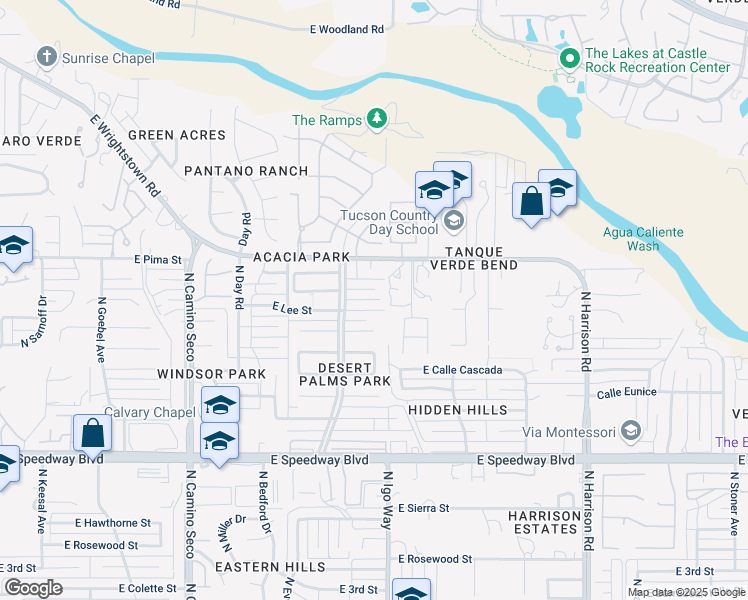 map of restaurants, bars, coffee shops, grocery stores, and more near 9035 East Lee Street in Tucson