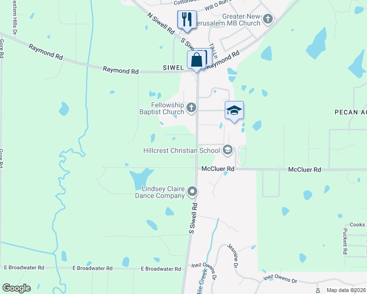 map of restaurants, bars, coffee shops, grocery stores, and more near 4033 South Siwell Road in Jackson