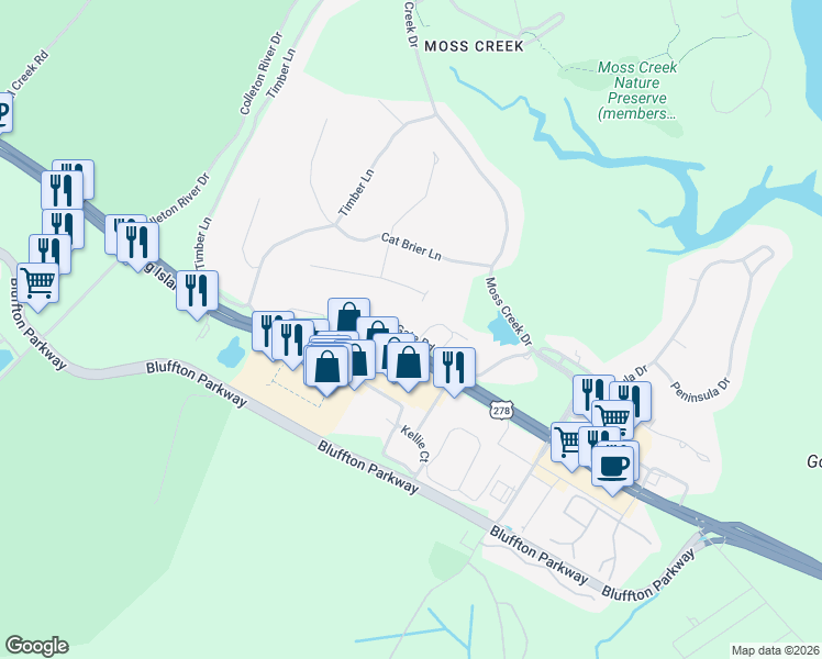 map of restaurants, bars, coffee shops, grocery stores, and more near 42 Stable Gate Road in Hilton Head Island