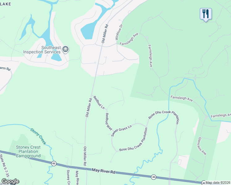 map of restaurants, bars, coffee shops, grocery stores, and more near 25 Redbud Way in Bluffton