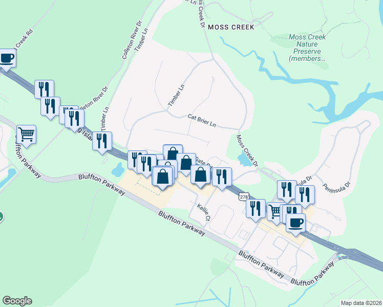 map of restaurants, bars, coffee shops, grocery stores, and more near 42 Stable Gate Road in Hilton Head Island