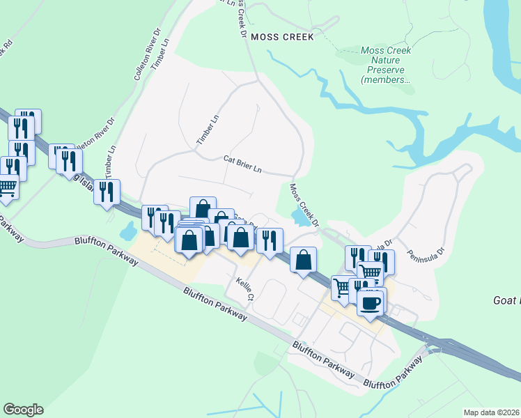 map of restaurants, bars, coffee shops, grocery stores, and more near 25 Stable Gate Road in Hilton Head Island