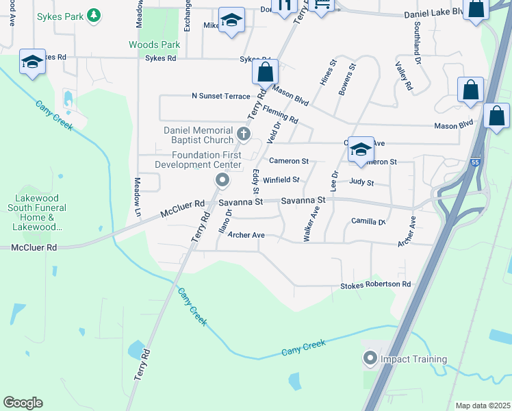 map of restaurants, bars, coffee shops, grocery stores, and more near 133 Savanna Street in Jackson