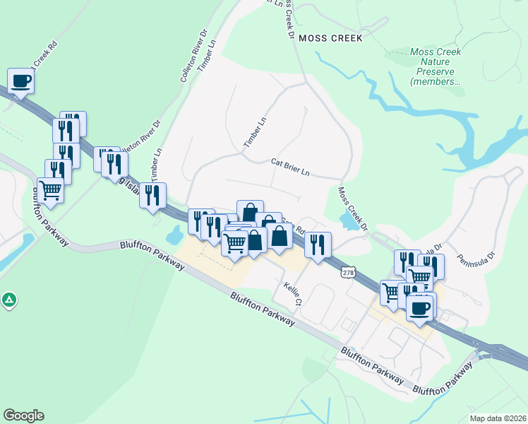 map of restaurants, bars, coffee shops, grocery stores, and more near 51 Stable Gate Road in Hilton Head Island