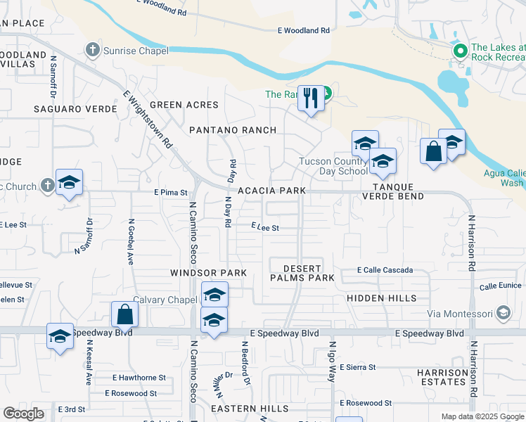 map of restaurants, bars, coffee shops, grocery stores, and more near 8953 East Wright School Loop in Tucson
