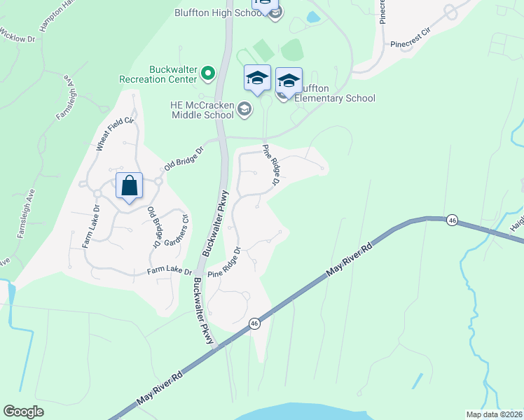 map of restaurants, bars, coffee shops, grocery stores, and more near 9 Long Leaf Court in Bluffton