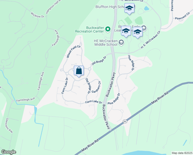 map of restaurants, bars, coffee shops, grocery stores, and more near 369 Gardners Circle in Bluffton