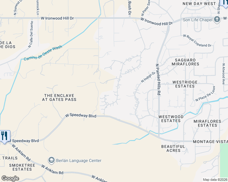map of restaurants, bars, coffee shops, grocery stores, and more near 1681 North Coral Bells Drive in Tucson