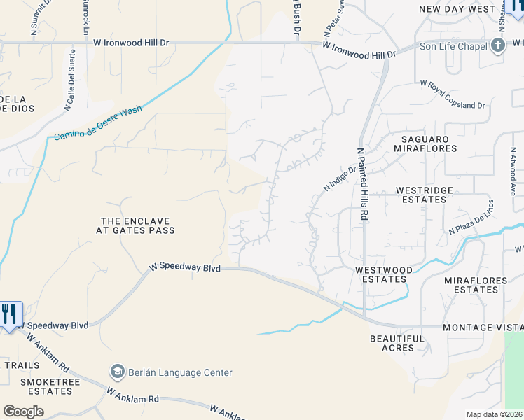 map of restaurants, bars, coffee shops, grocery stores, and more near 1681 North Coral Bells Drive in Tucson