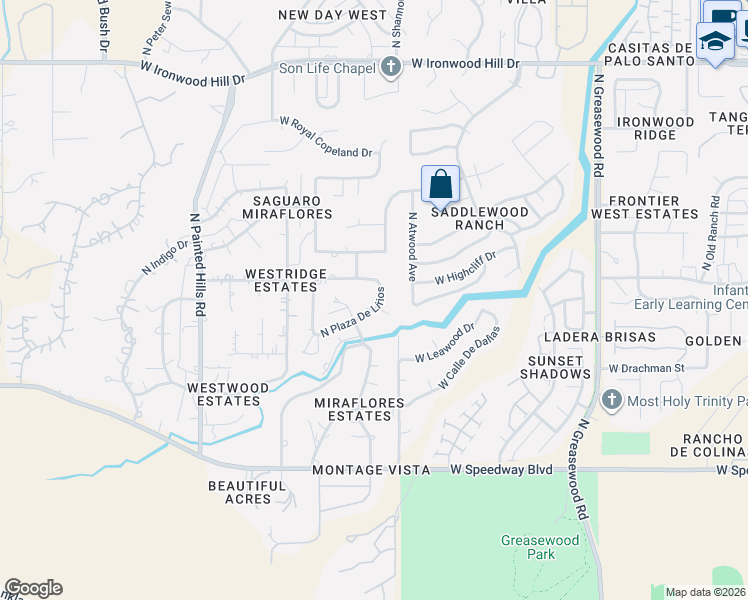map of restaurants, bars, coffee shops, grocery stores, and more near 1513 North Plaza De Lirios in Tucson