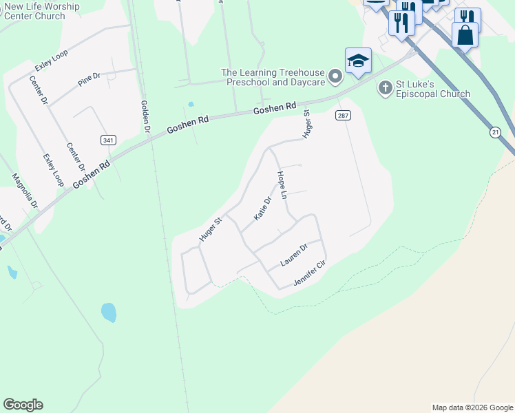 map of restaurants, bars, coffee shops, grocery stores, and more near 106 Katie Drive in Rincon