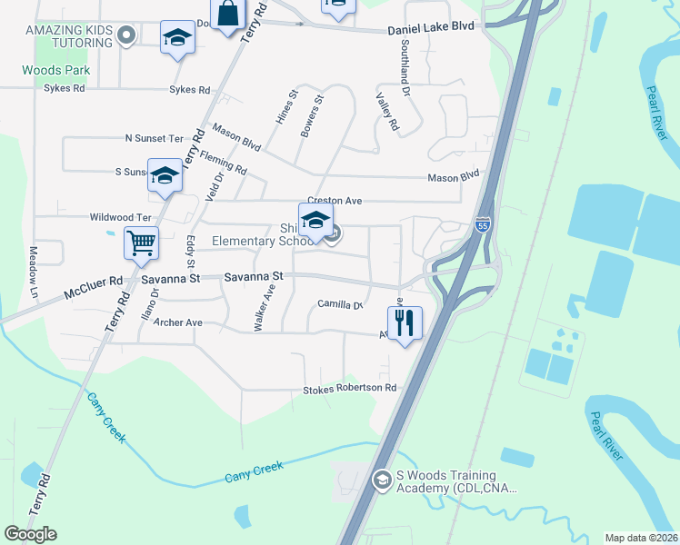map of restaurants, bars, coffee shops, grocery stores, and more near 347 Judy Street in Jackson