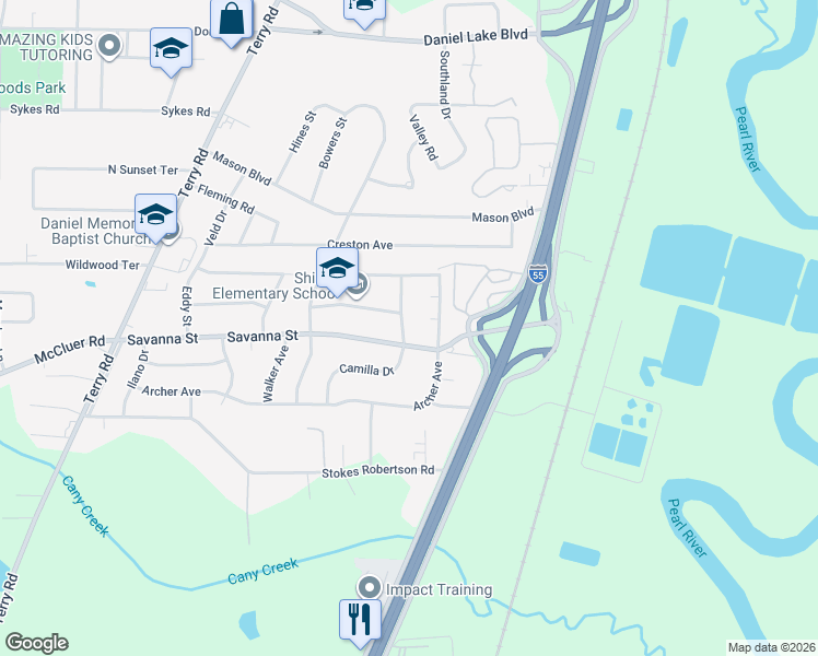 map of restaurants, bars, coffee shops, grocery stores, and more near 404 Deborah Circle in Jackson