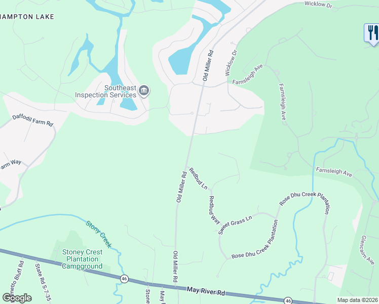 map of restaurants, bars, coffee shops, grocery stores, and more near 120 Old Miller Road in Bluffton