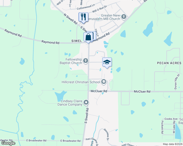 map of restaurants, bars, coffee shops, grocery stores, and more near 3864 South Siwell Road in Jackson