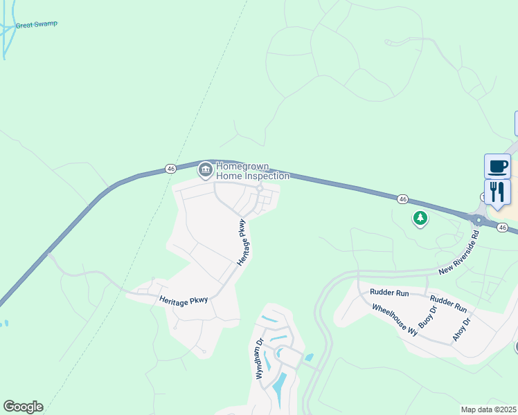 map of restaurants, bars, coffee shops, grocery stores, and more near 67 Heritage Parkway in Bluffton