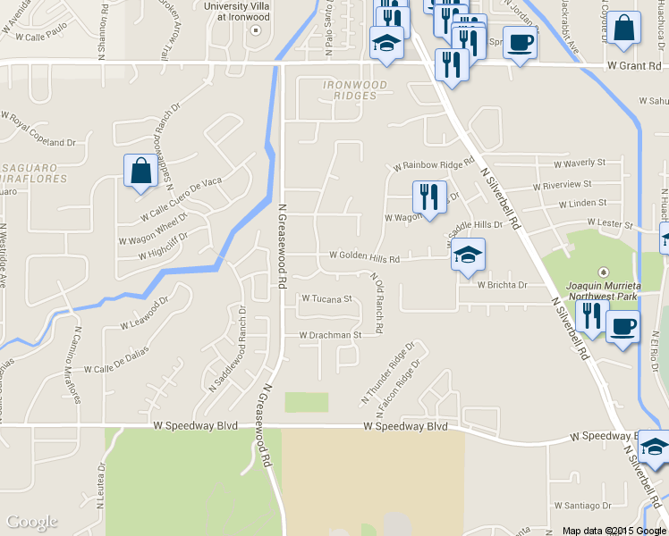 map of restaurants, bars, coffee shops, grocery stores, and more near 2386 West Paine Trail in Tucson
