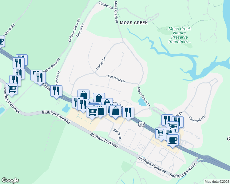 map of restaurants, bars, coffee shops, grocery stores, and more near 13 Wax Myrtle Court in Hilton Head Island