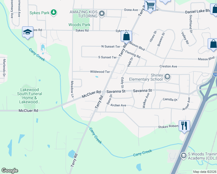 map of restaurants, bars, coffee shops, grocery stores, and more near 3878 Terry Road in Jackson
