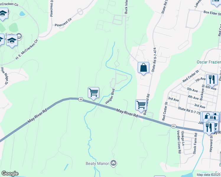 map of restaurants, bars, coffee shops, grocery stores, and more near 40 Haigler Boulevard in Bluffton