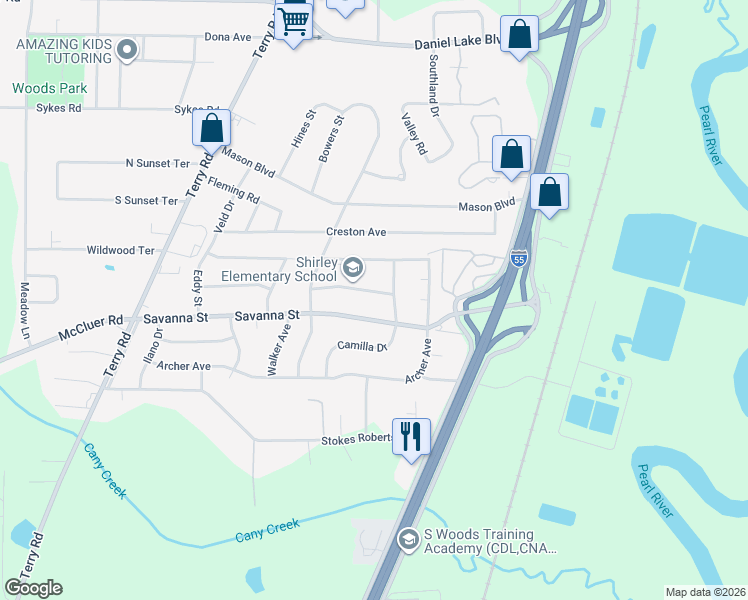 map of restaurants, bars, coffee shops, grocery stores, and more near 347 Judy St in Jackson