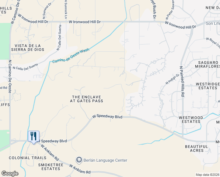 map of restaurants, bars, coffee shops, grocery stores, and more near 4000 West Speedway Boulevard in Tucson