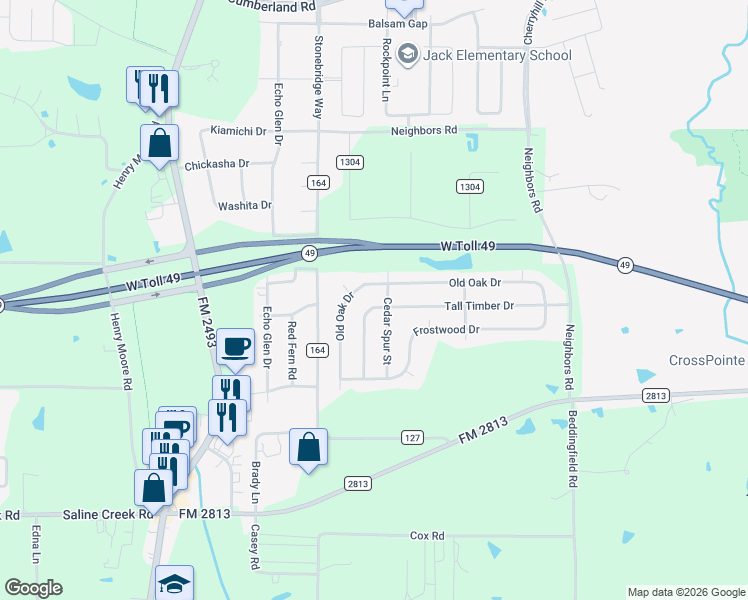 map of restaurants, bars, coffee shops, grocery stores, and more near 1768 Tall Timber Drive in Tyler