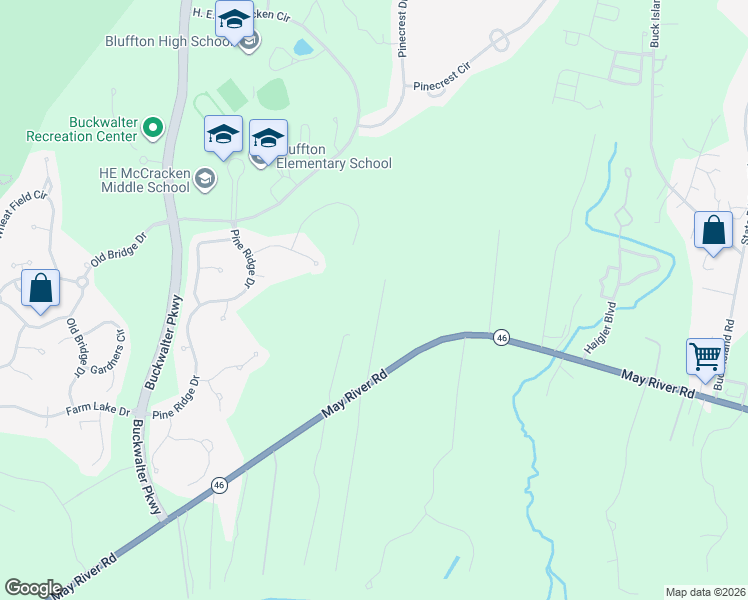 map of restaurants, bars, coffee shops, grocery stores, and more near 25 Smith Lane in Bluffton