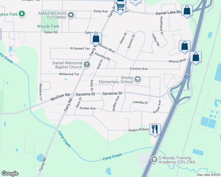 map of restaurants, bars, coffee shops, grocery stores, and more near 3848 Nichols Boulevard in Jackson