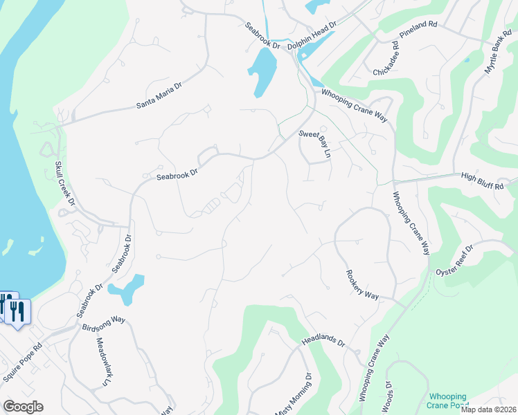 map of restaurants, bars, coffee shops, grocery stores, and more near 3 Royal Fortune Court in Hilton Head Island