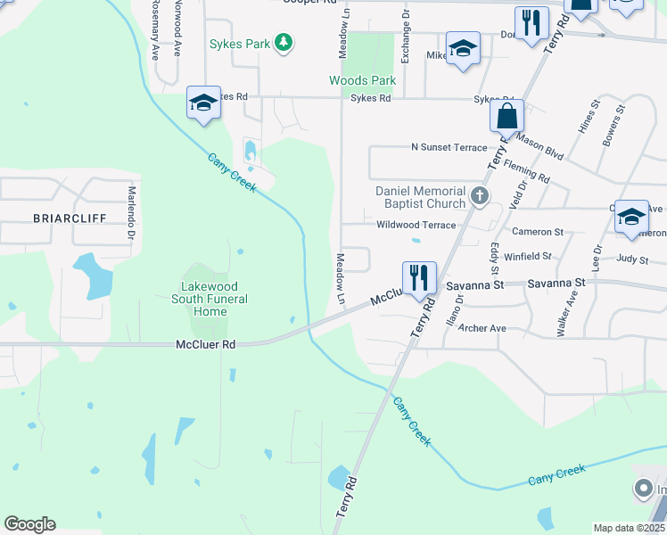 map of restaurants, bars, coffee shops, grocery stores, and more near 3845 Meadow Lane in Jackson