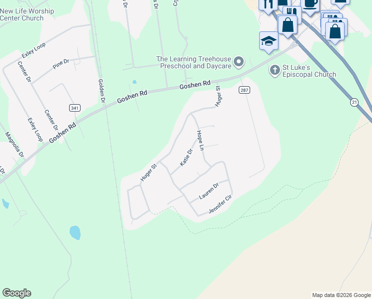 map of restaurants, bars, coffee shops, grocery stores, and more near 106 Katie Drive in Rincon