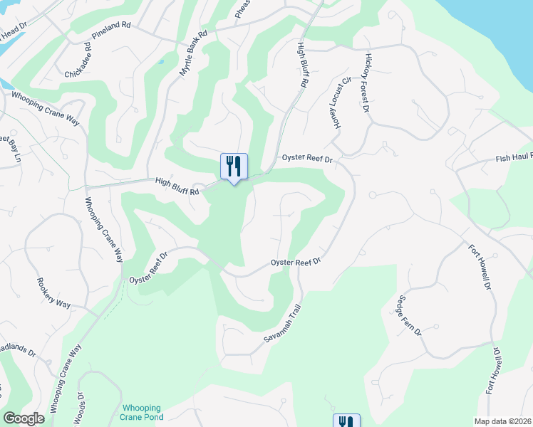 map of restaurants, bars, coffee shops, grocery stores, and more near 12 Oyster Bateau Court in Hilton Head Island