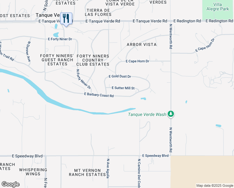 map of restaurants, bars, coffee shops, grocery stores, and more near 12335 East Barbary Coast Road in Tucson