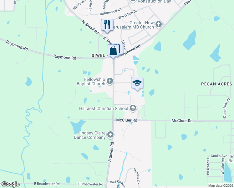 map of restaurants, bars, coffee shops, grocery stores, and more near 3864 South Siwell Road in Jackson
