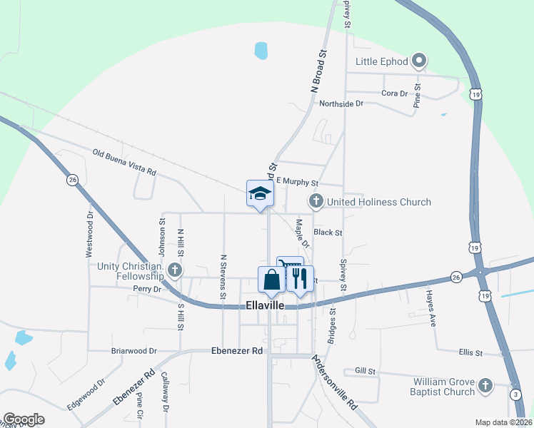 map of restaurants, bars, coffee shops, grocery stores, and more near 1001 U.S.Hwy 19 in Ellaville