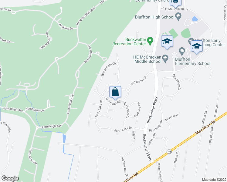 map of restaurants, bars, coffee shops, grocery stores, and more near 234 Hitching Post Crescent in Bluffton