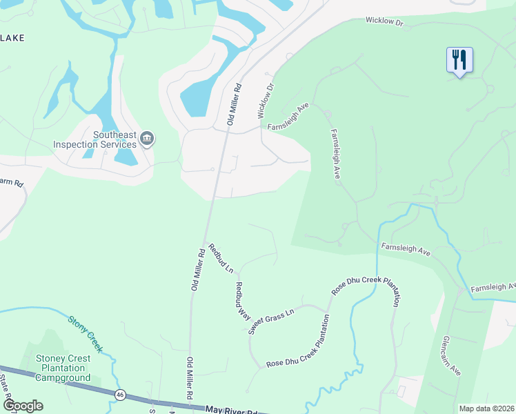 map of restaurants, bars, coffee shops, grocery stores, and more near 120 Old Miller Rd in Bluffton