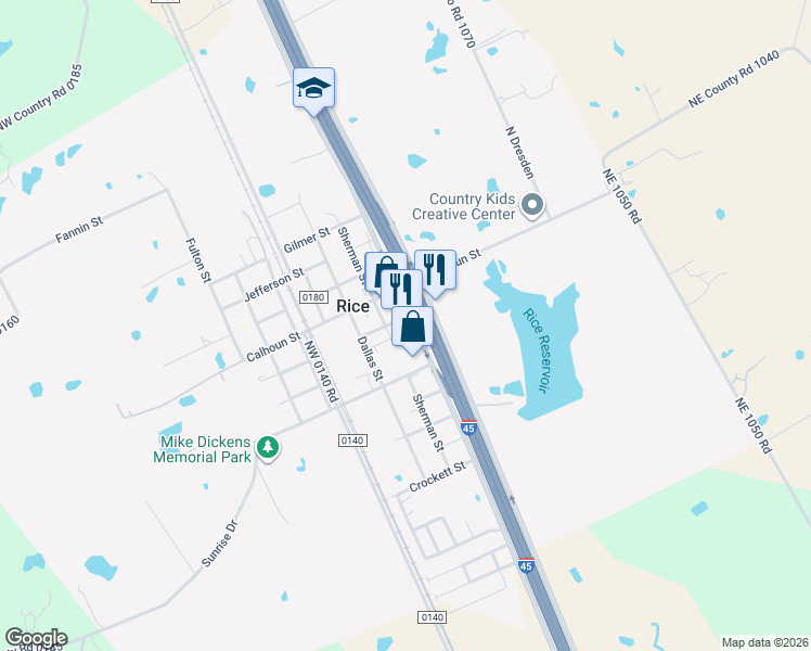 map of restaurants, bars, coffee shops, grocery stores, and more near 204 McKinney Street in Rice