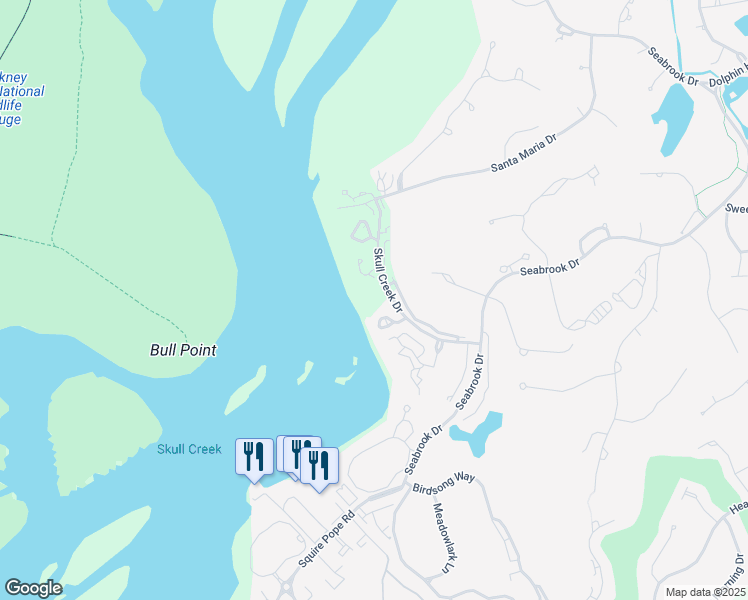 map of restaurants, bars, coffee shops, grocery stores, and more near 65 Skull Creek Drive in Hilton Head Island