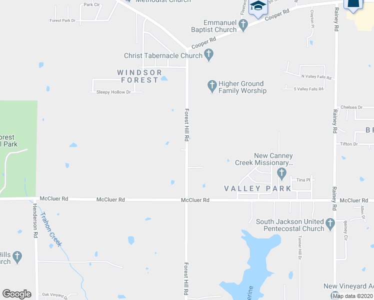 map of restaurants, bars, coffee shops, grocery stores, and more near 3696 Forest Hill Road in Jackson