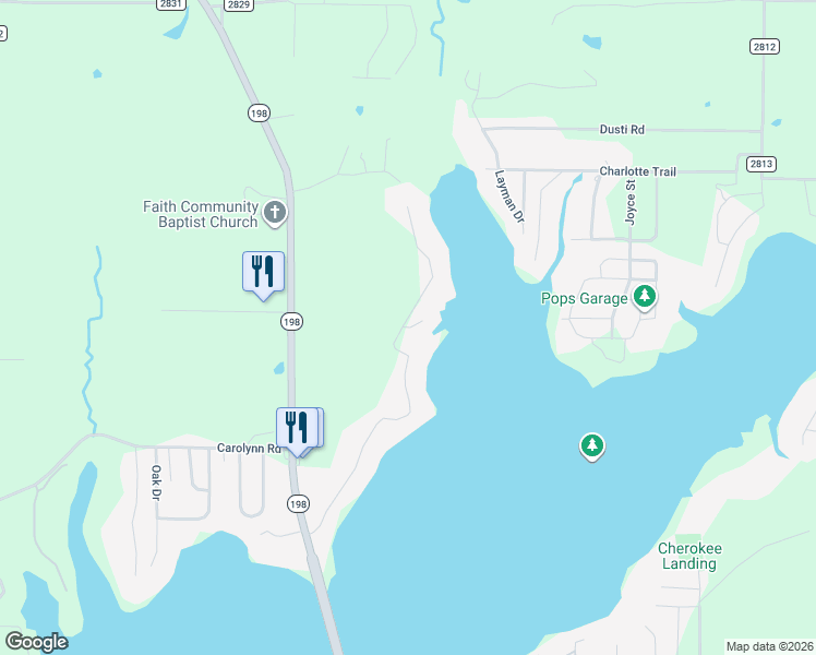 map of restaurants, bars, coffee shops, grocery stores, and more near 196 Pinoak Drive in Mabank