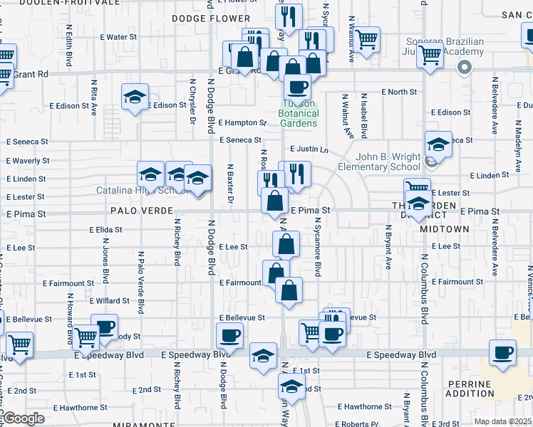 map of restaurants, bars, coffee shops, grocery stores, and more near in Tucson