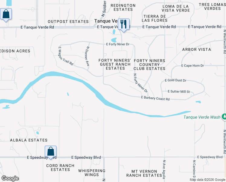 map of restaurants, bars, coffee shops, grocery stores, and more near 11902 East Barbary Coast Road in Tucson