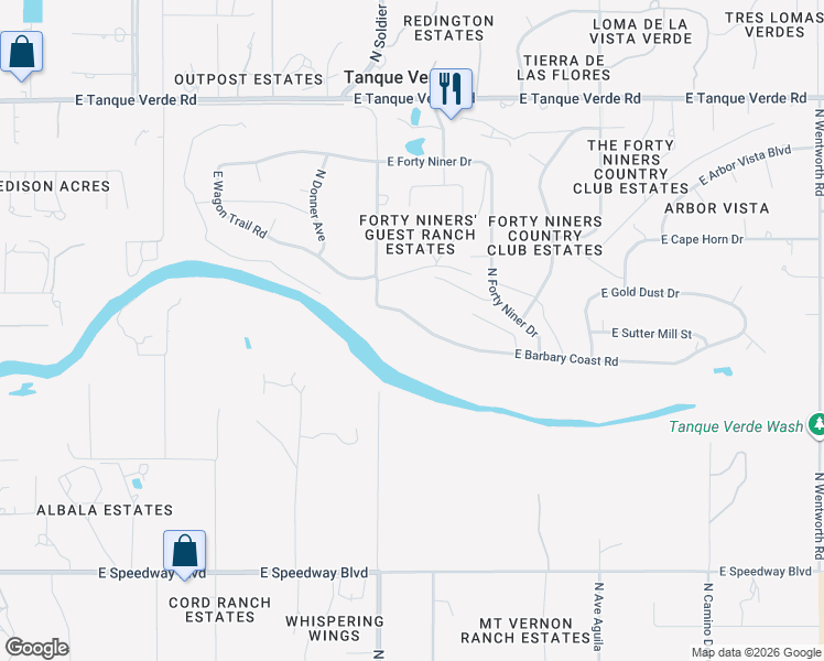 map of restaurants, bars, coffee shops, grocery stores, and more near 11902 East Barbary Coast Road in Tucson