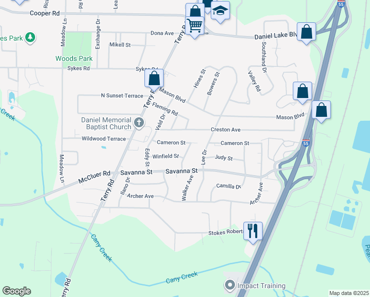 map of restaurants, bars, coffee shops, grocery stores, and more near 289 Cameron Street in Jackson