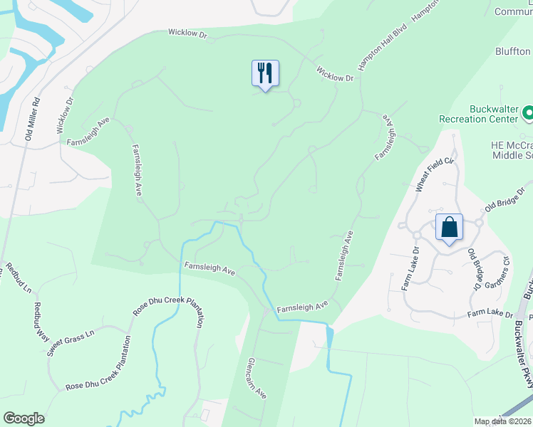 map of restaurants, bars, coffee shops, grocery stores, and more near 32 Claremont Avenue in Bluffton