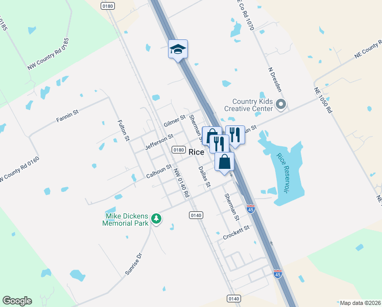 map of restaurants, bars, coffee shops, grocery stores, and more near 116 Calhoun Street in Rice