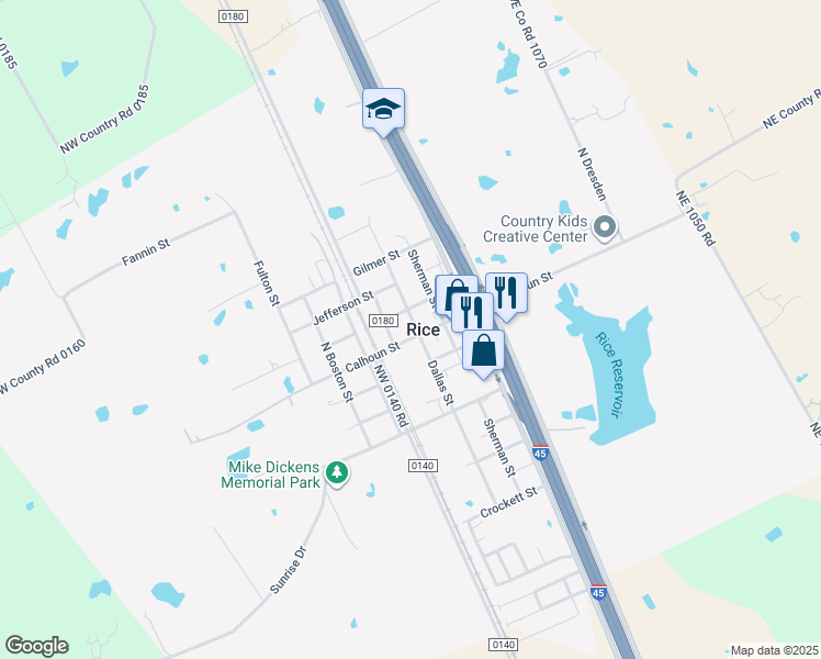 map of restaurants, bars, coffee shops, grocery stores, and more near 100A Calhoun Street in Rice