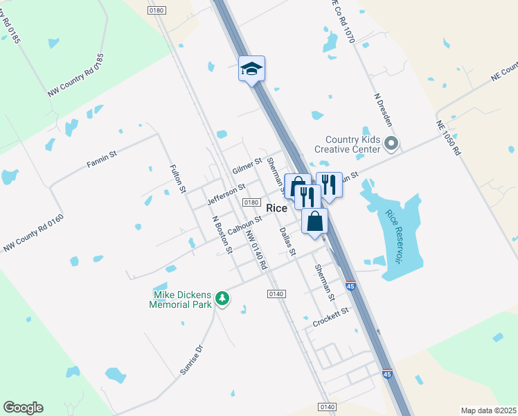 map of restaurants, bars, coffee shops, grocery stores, and more near 100A Calhoun Street in Rice